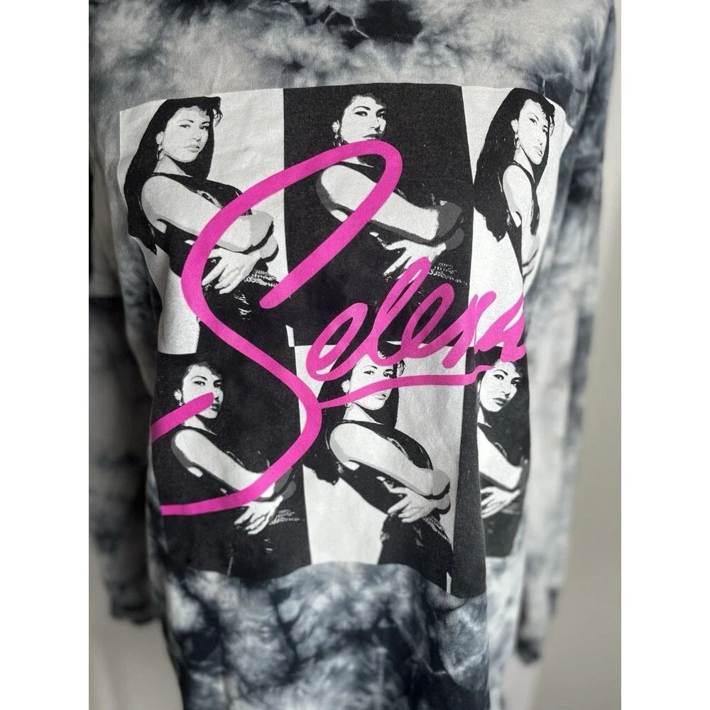 Selena Official Merch Tye Dye Tshirt Black Gray Pink Spellout Selena Large